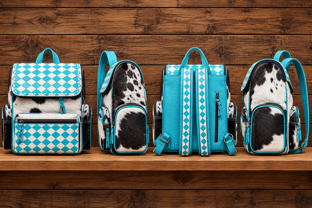 Leather & Cowhide Backpack 13”L x 14”T x 8”W