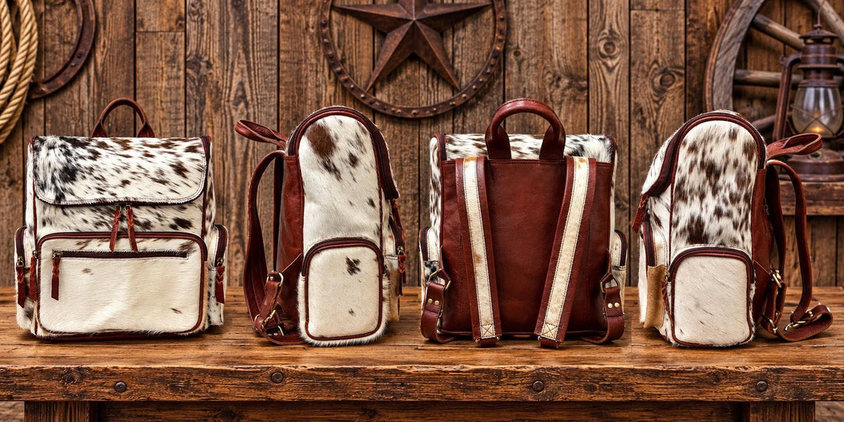 Leather & Cowhide Backpack 13”L x 16”T x 6”W