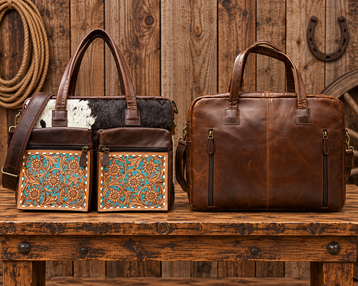 Leather & Cowhide Laptop, Briefcase 16”L x 10” T x 8”W