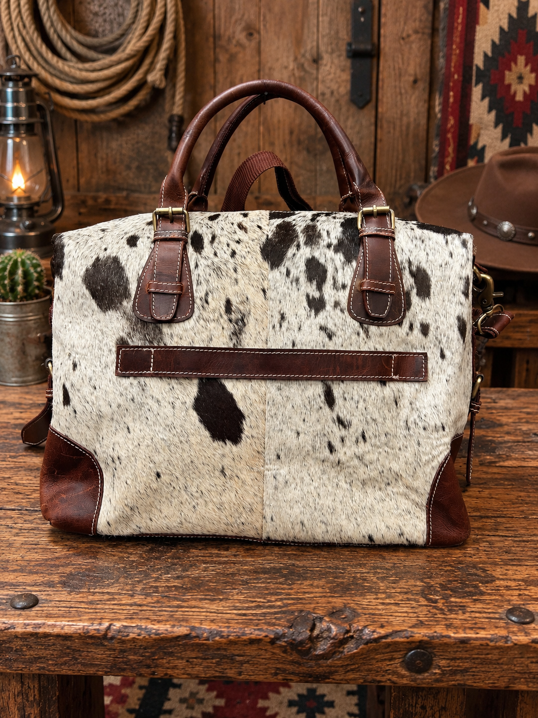 Leather & Cowhide Briefcase 16”L 12”H 6”W