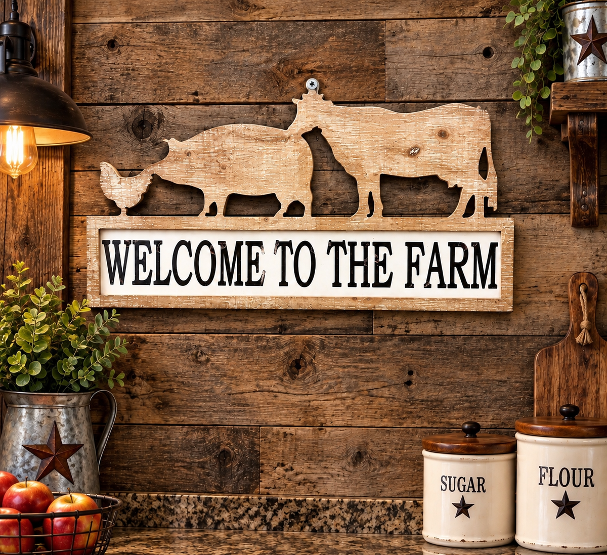 Welcome to the farm wood sign 24” long 12” tall