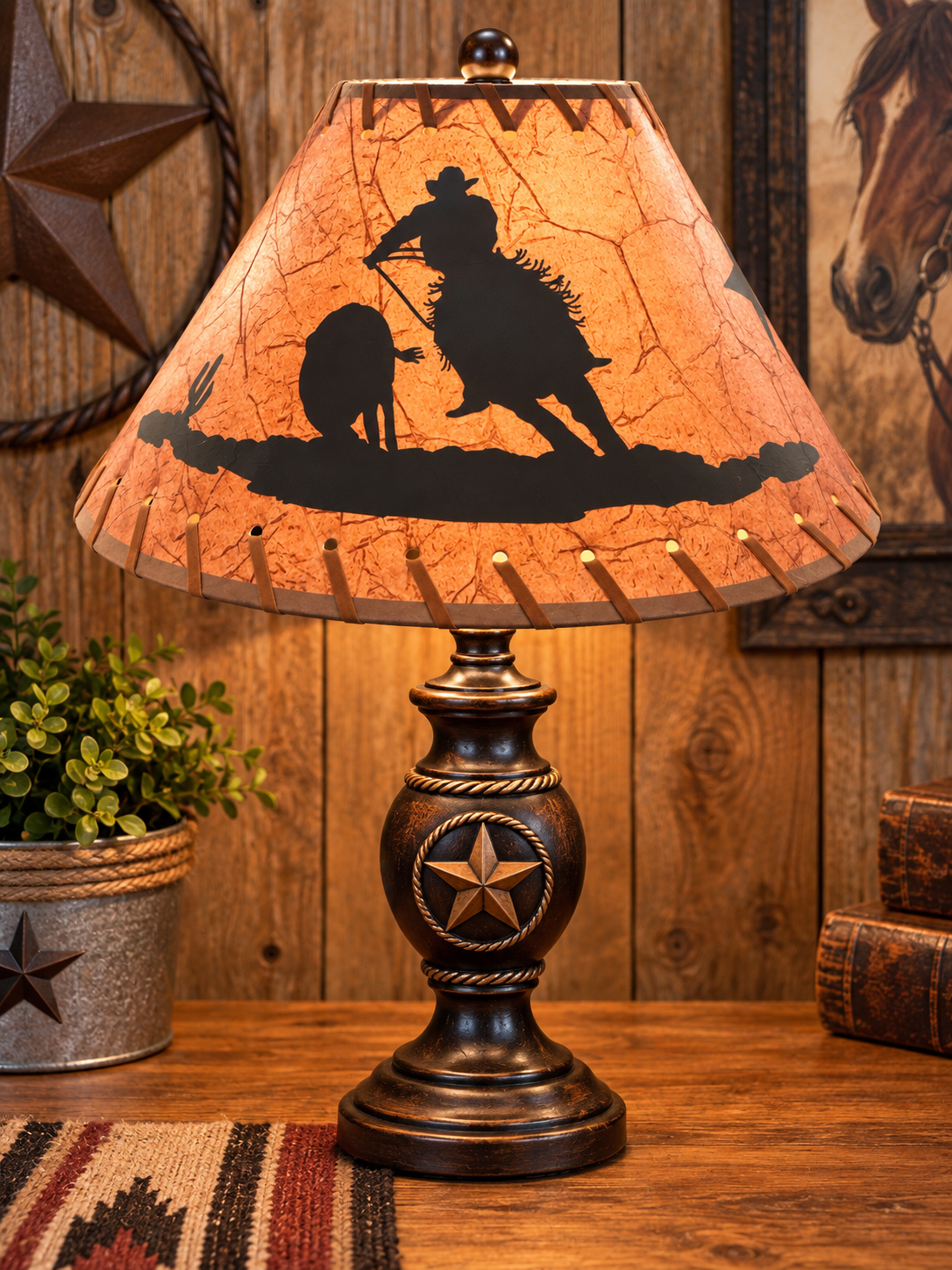 Western Lampshade only. Bottom is 15” top 5” height 9” redish tinted