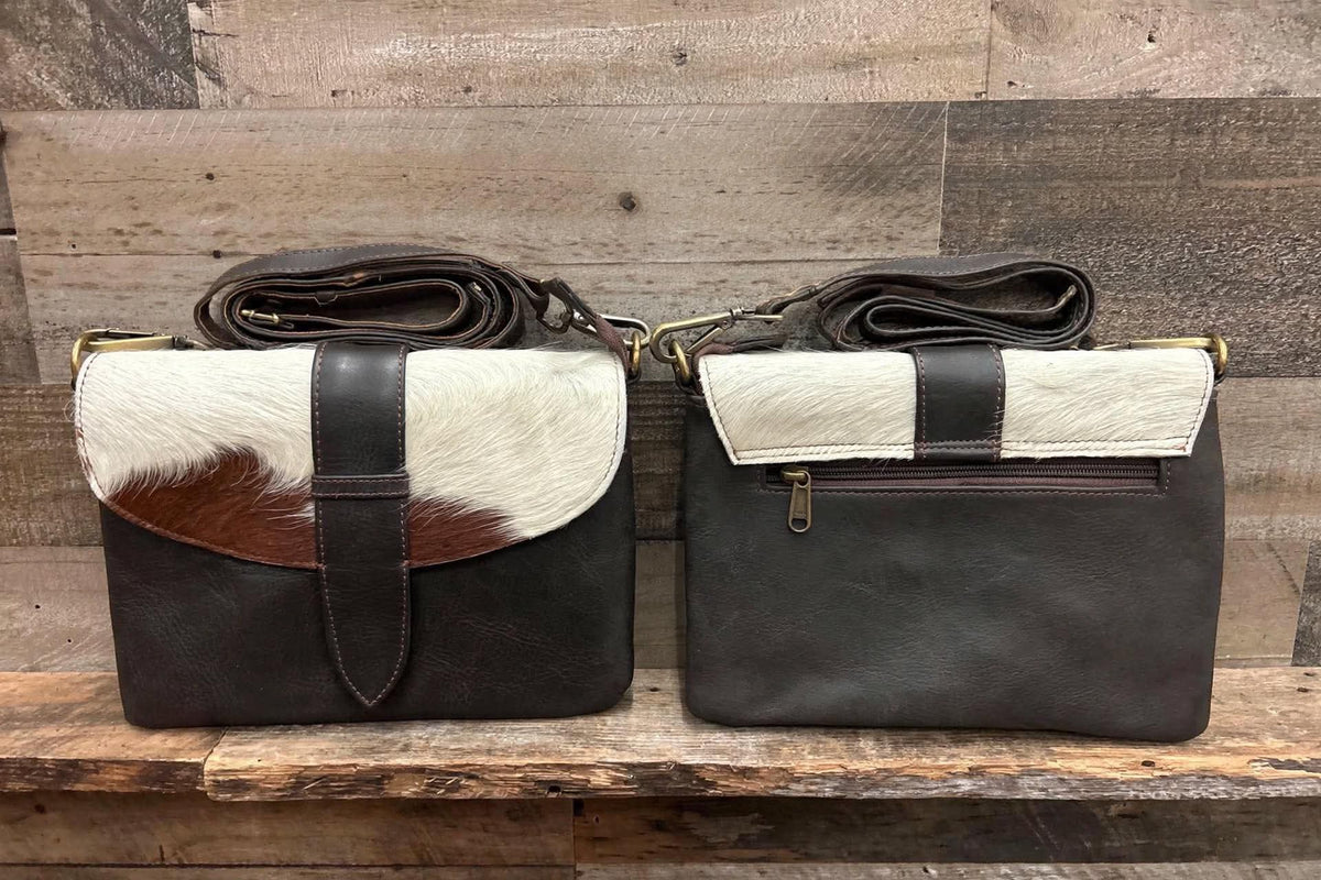Dark brown leather purse with cowhide 7x10