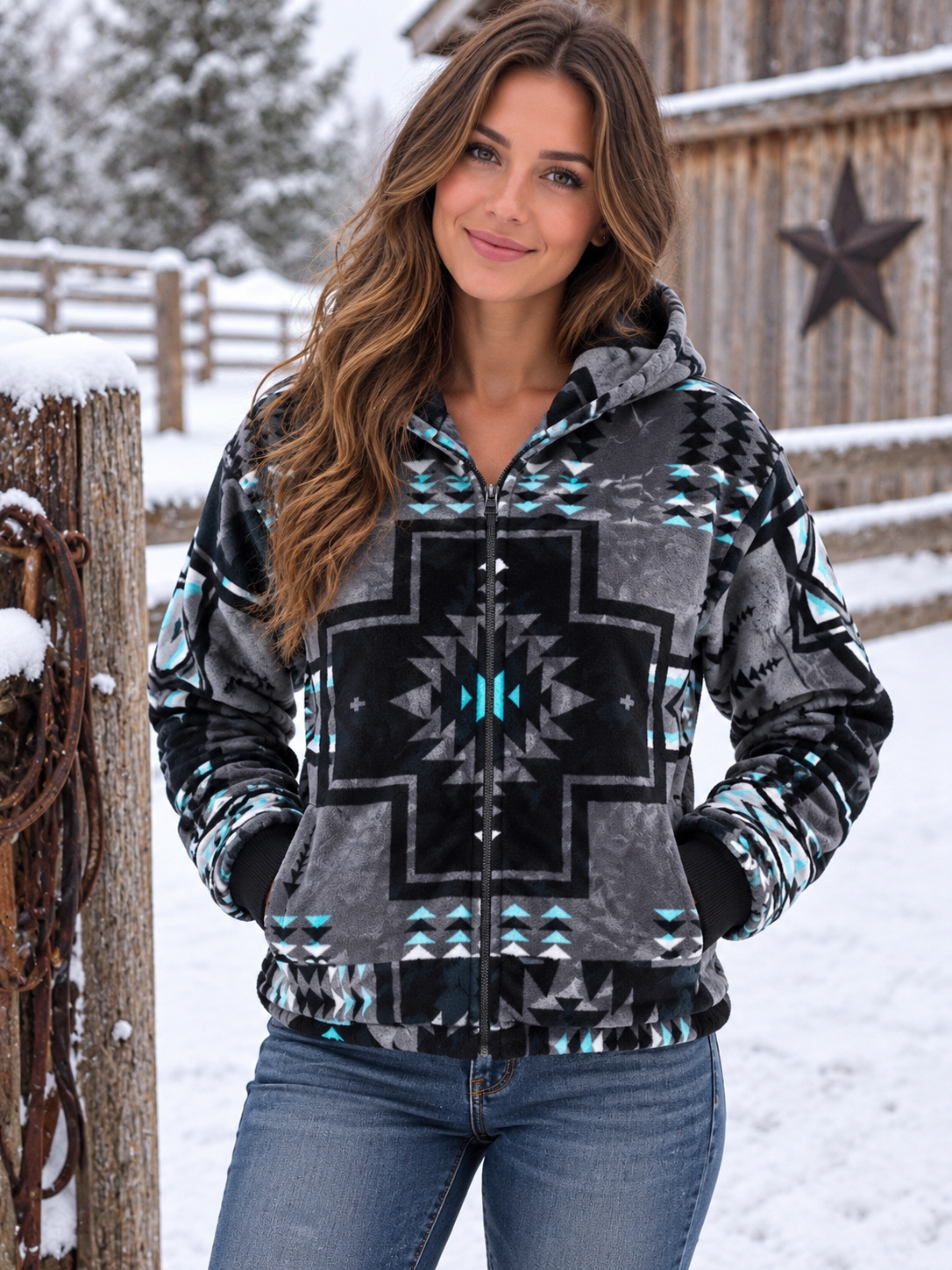 Unisex fleece jacket has pockets & a hood size L/ Xl
