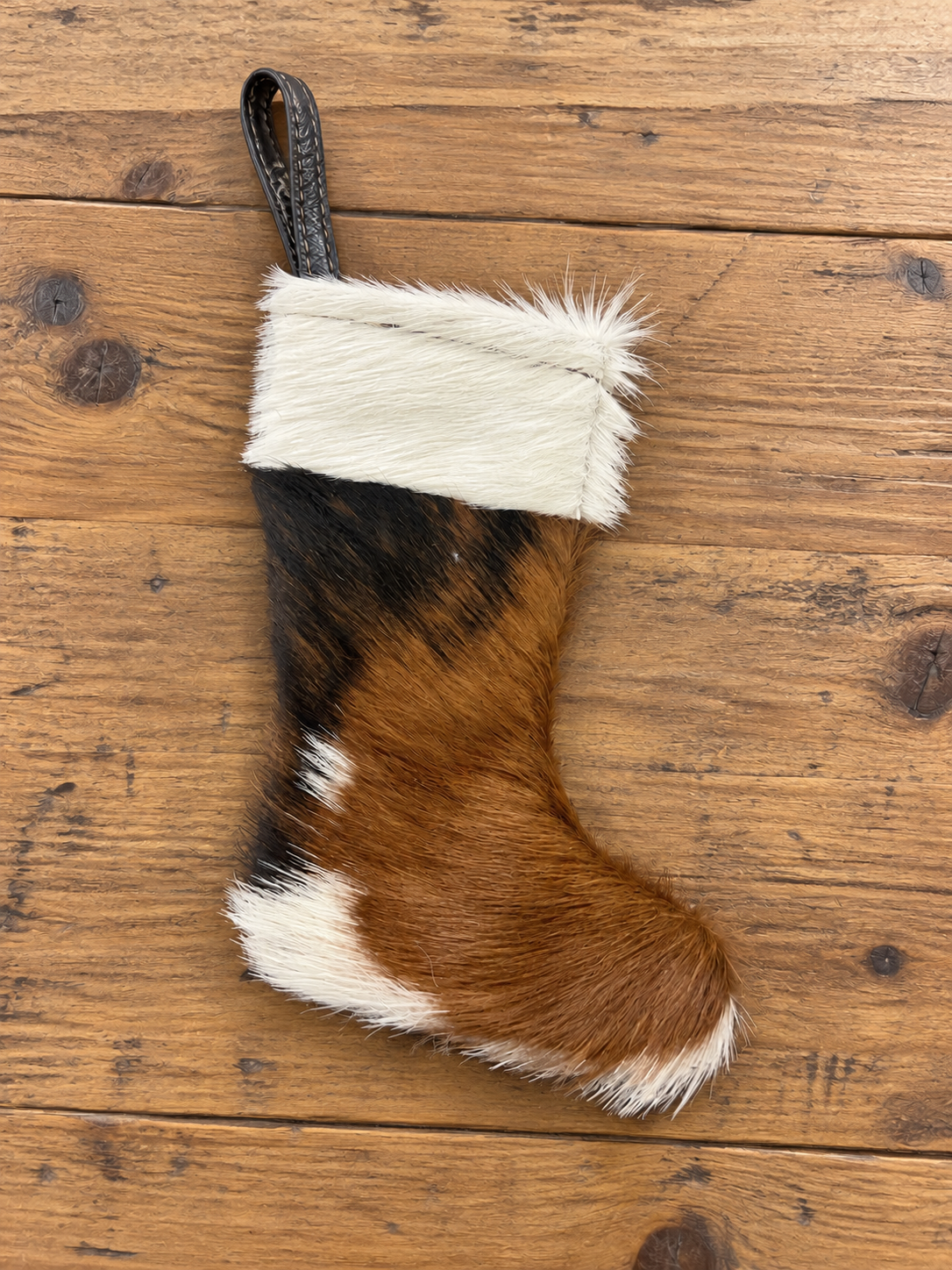 Cute cowhide stocking for the tree 5” T 3”W