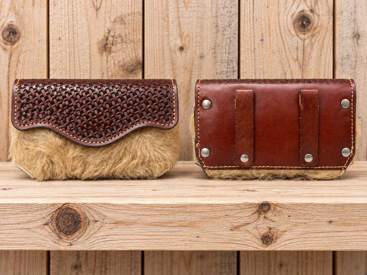 Leather & cowhide cell phone case. 6”x 3.5”