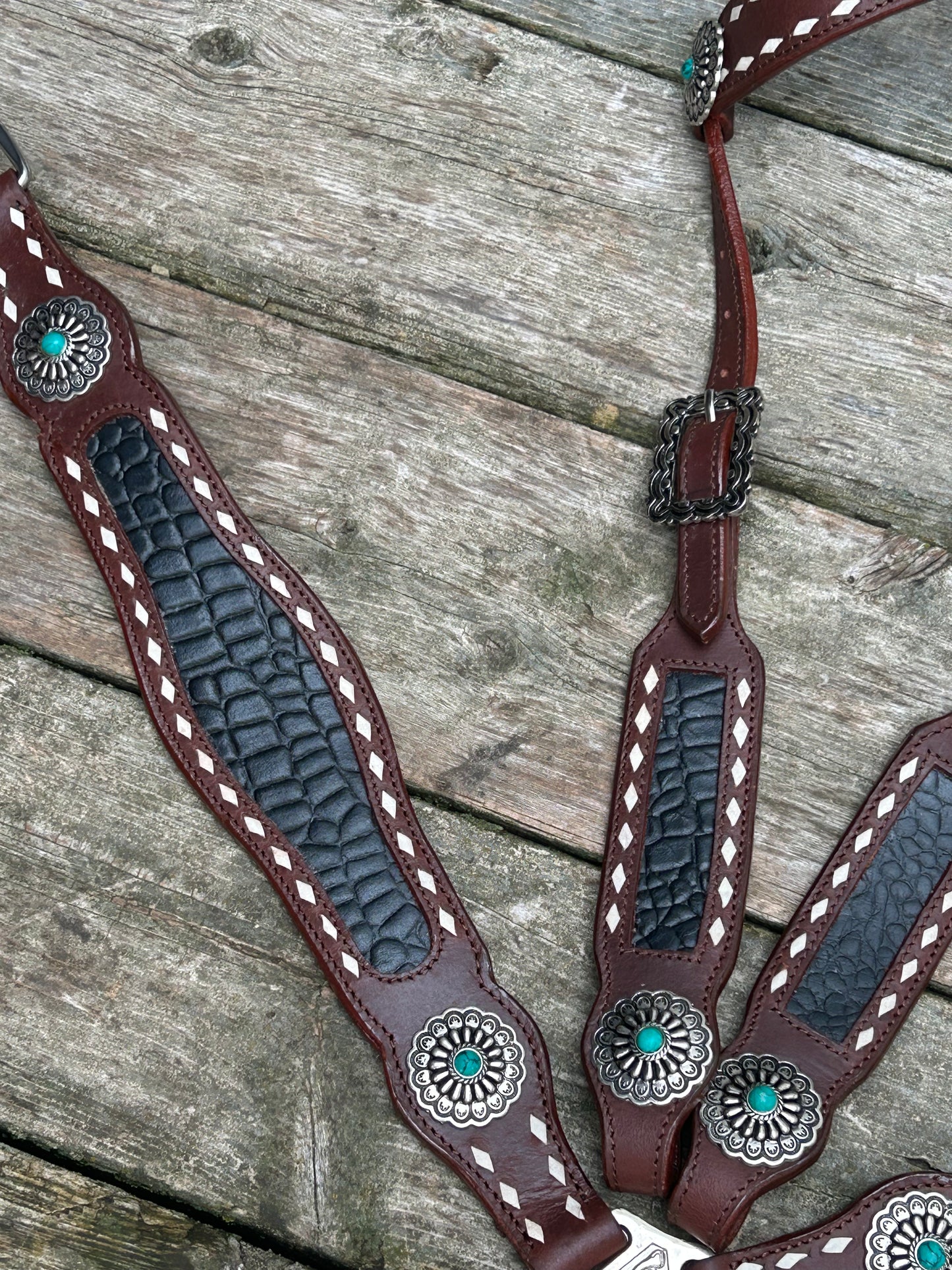 Hot oiled tack set with black gator design