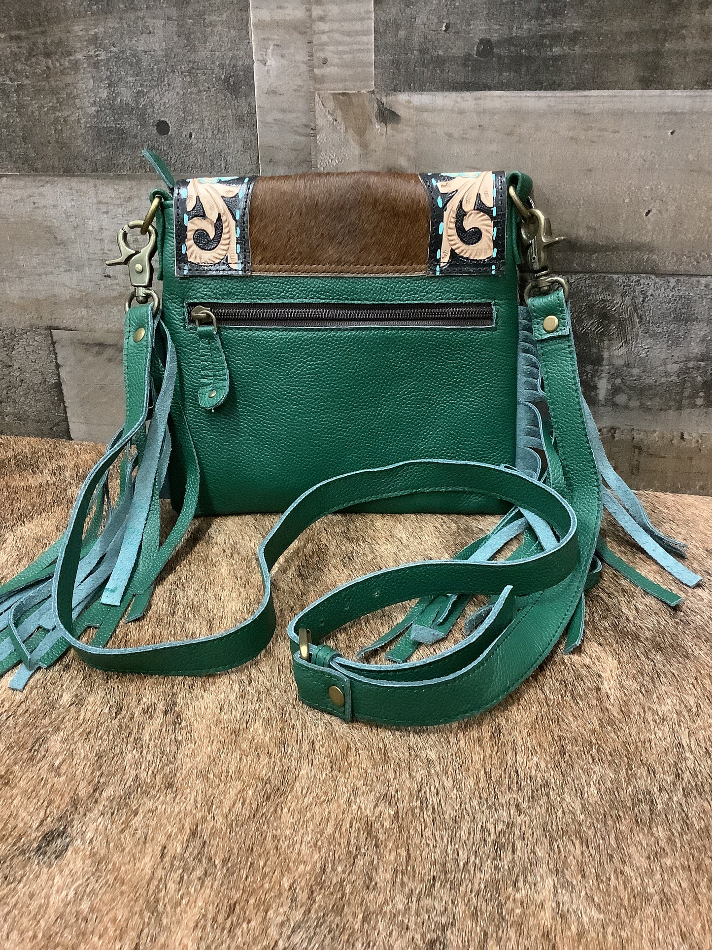 100% Leather Crossbody Tooled Leather With Cowhide 8x8