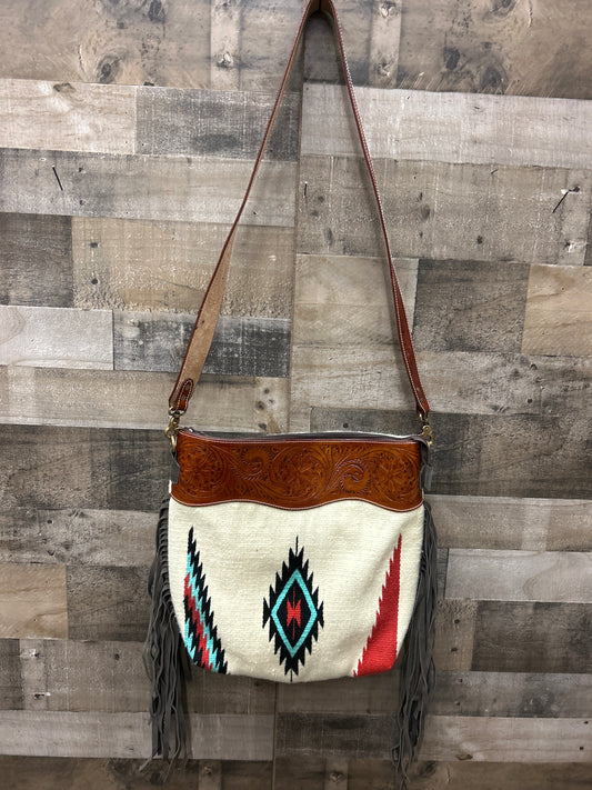 15x16x4 Wool Purse With Tooled Leather