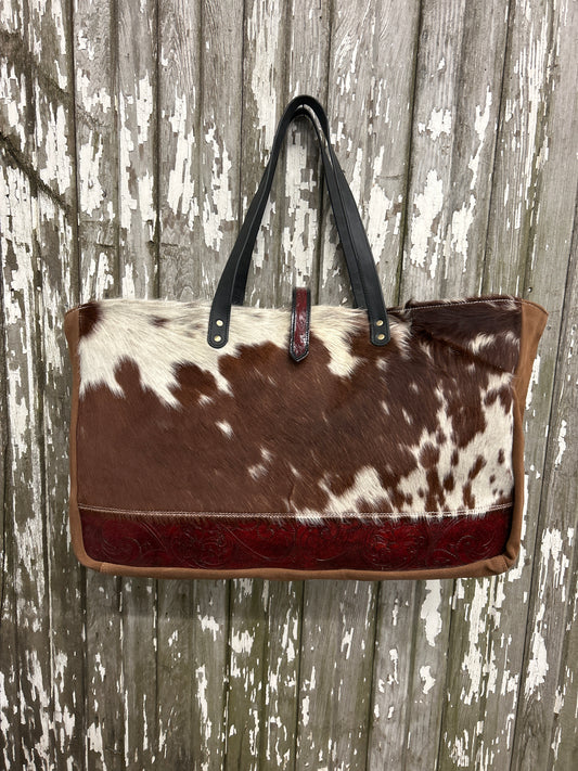 100% Leather Weekender With Cowhide 24x15x7 💥Free Shipping 💥