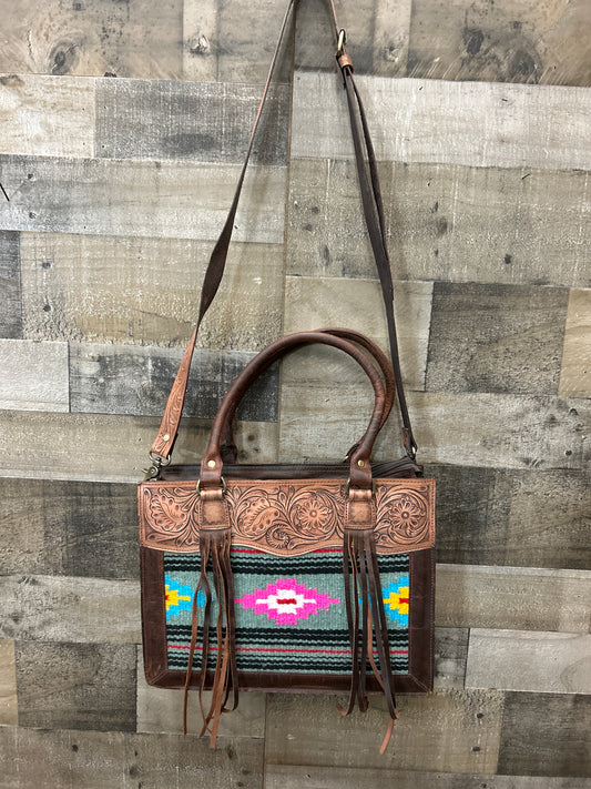 100 % Leather Tooled Purse/ Laptop Carrier 10x14x4
