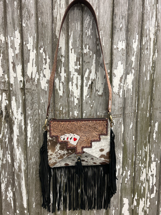 9x12 100% Leather & Cowhide 4 Aces Purse With Matching Shoulder Strap