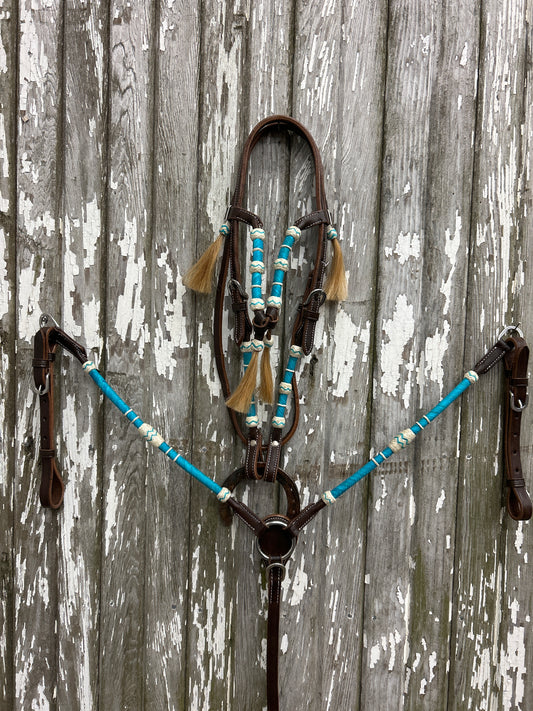 Turquoise and White Rawhide Tack Set