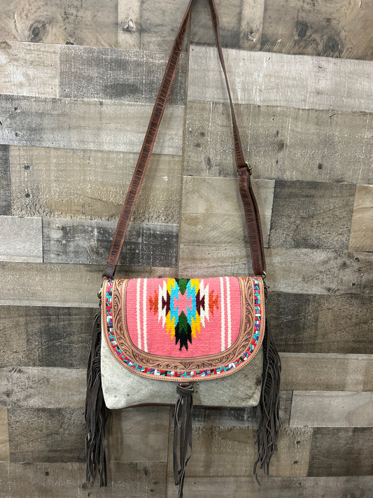 100 % Leather Tooled with Cowhide 12x10x3