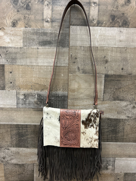 100% Leather With Cowhide 9x11 Purse
