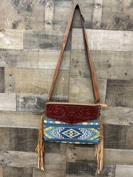 100% Leather With Canvas Purse 9x12