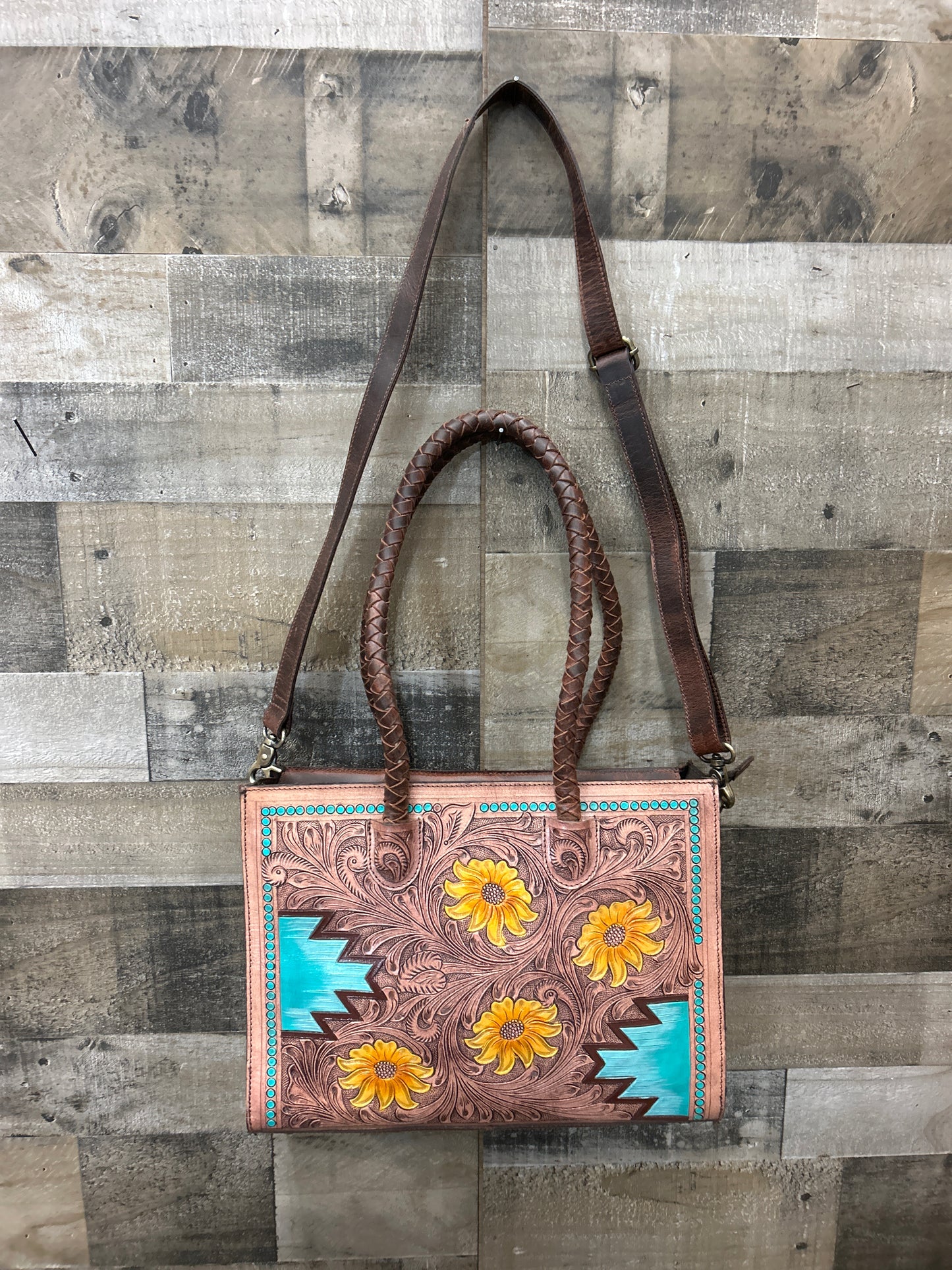 100 % Leather Tooled Purse/ Laptop Carrier 11x14x4