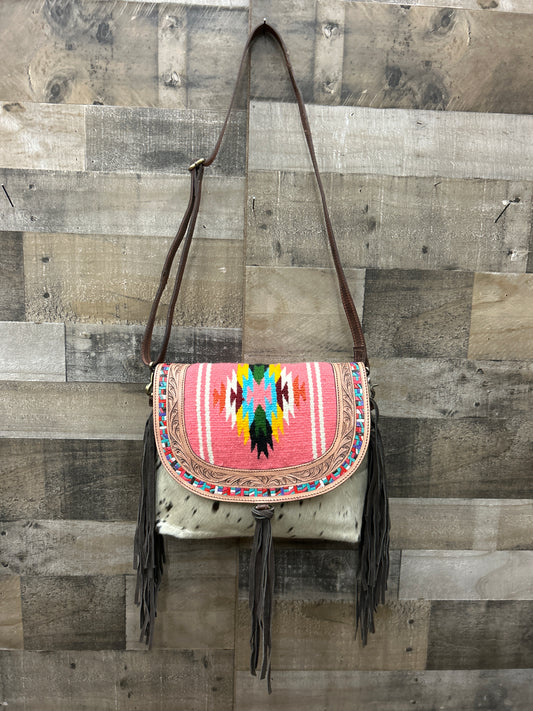 100 % Leather Tooled with Cowhide 12x10x3
