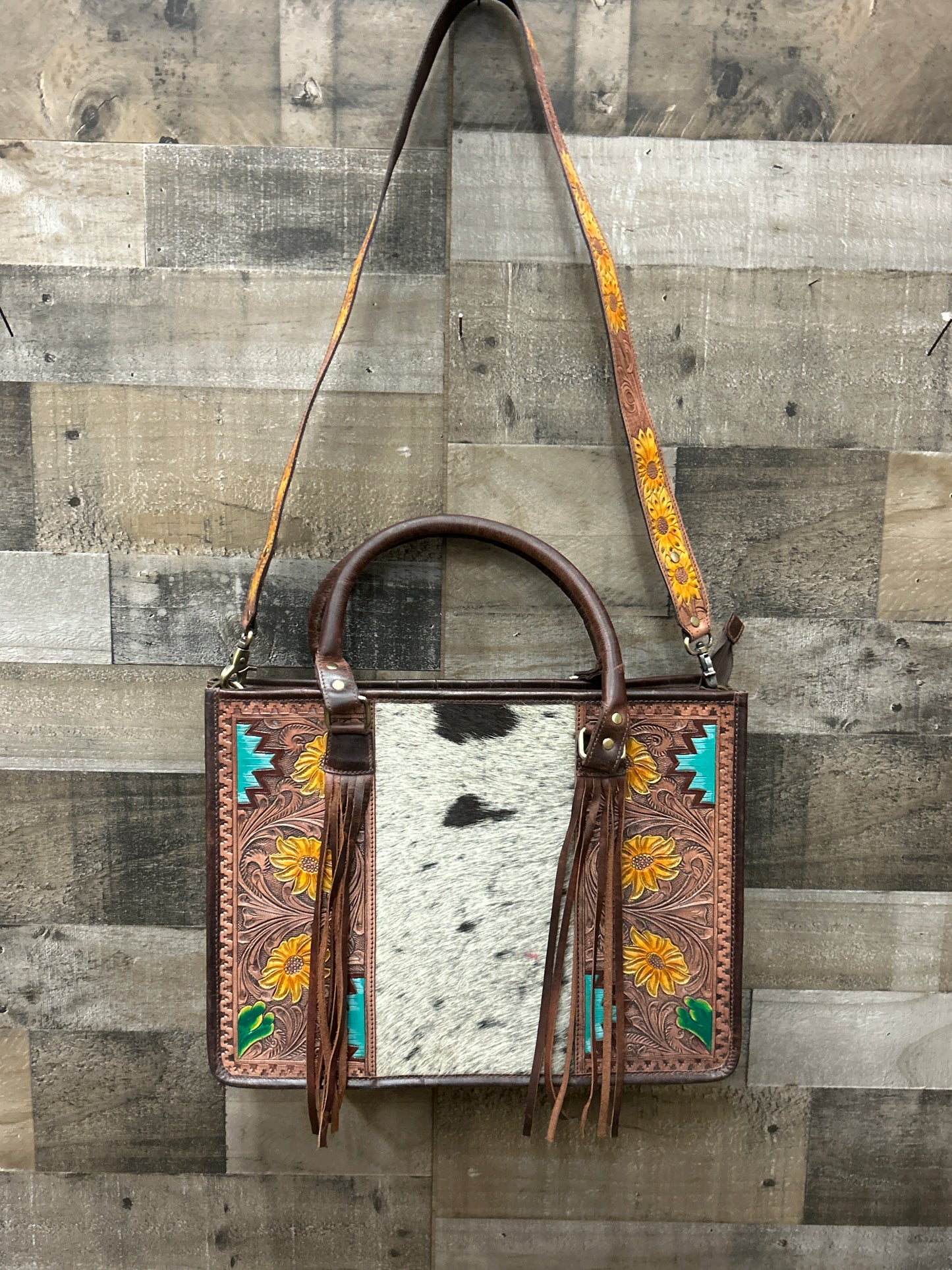 100 % Leather Tooled Purse/ Laptop Carrier 16x12x5