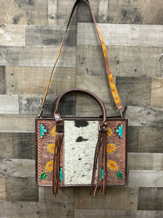 100 % Leather Tooled Purse/ Laptop Carrier 16x12x5