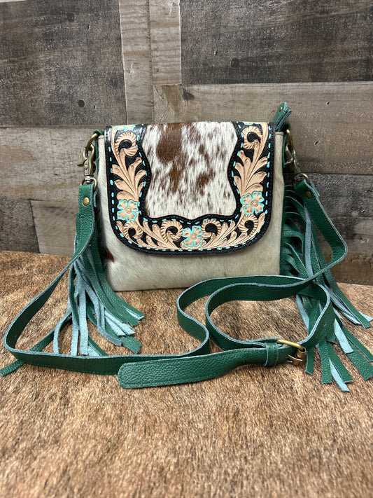 100% Leather Crossbody Tooled Leather With Cowhide 8x8