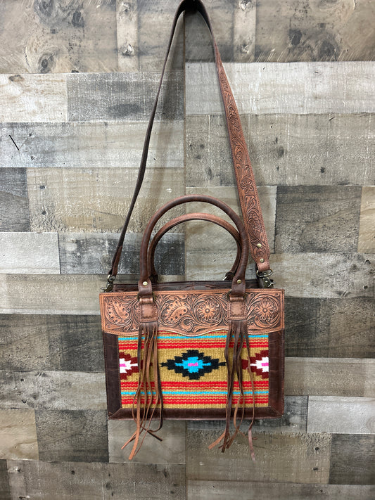 100 % Leather Tooled Purse/ Laptop Carrier 11x14x4