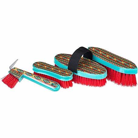 4 pc. Printed Horse Brush Set, Teal Navajo