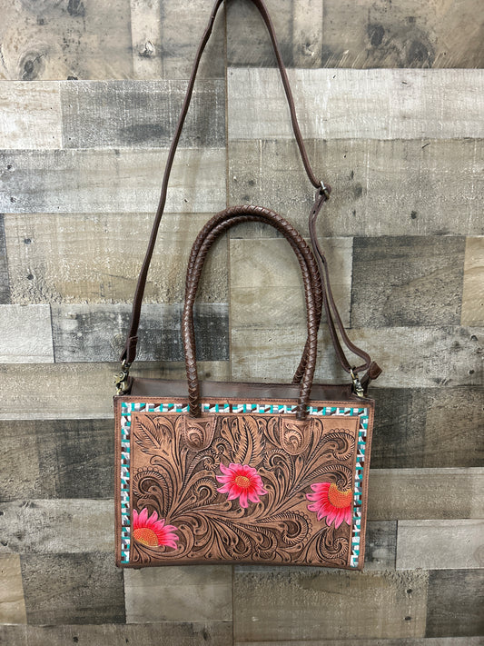 100 % Leather Tooled Purse/ Laptop Carrier 11x14x4