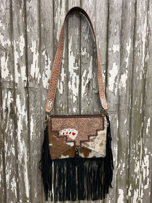 9x12 100% Leather & Cowhide 4 Aces Purse With Matching Shoulder Strap