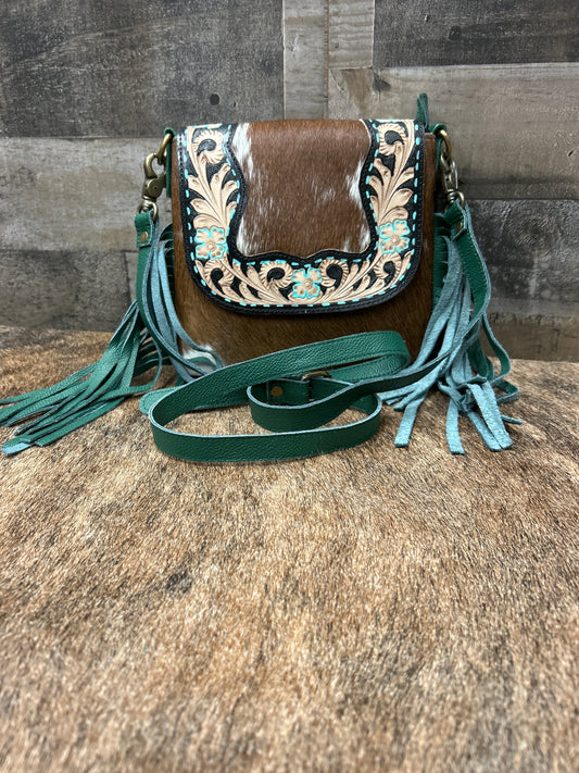 100% Leather Crossbody Tooled Leather With Cowhide 8x8