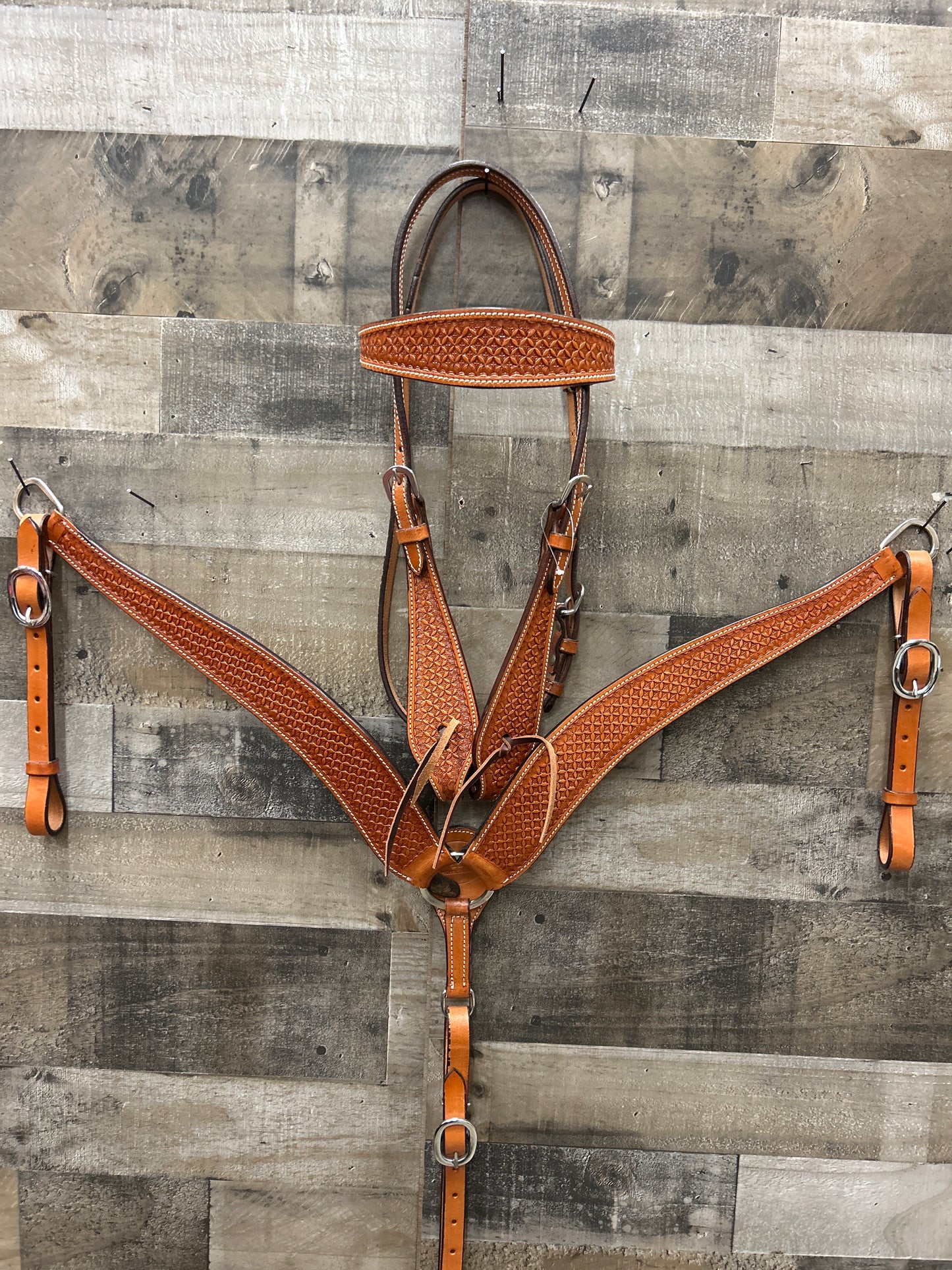 Leather Basket Stamped Tack Set