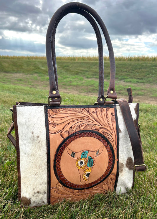 Tooled Leather Purse With Hair On Hide ❇️Free Shipping ❇️