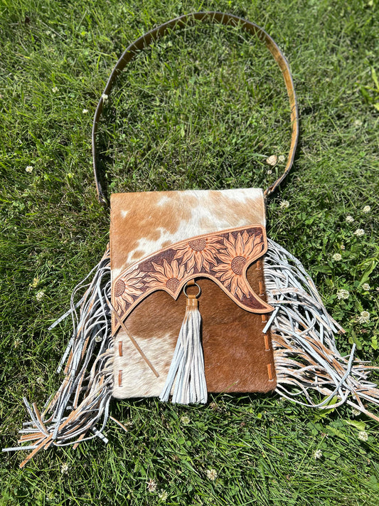 Leather Purse With Cowhide 11.5x14