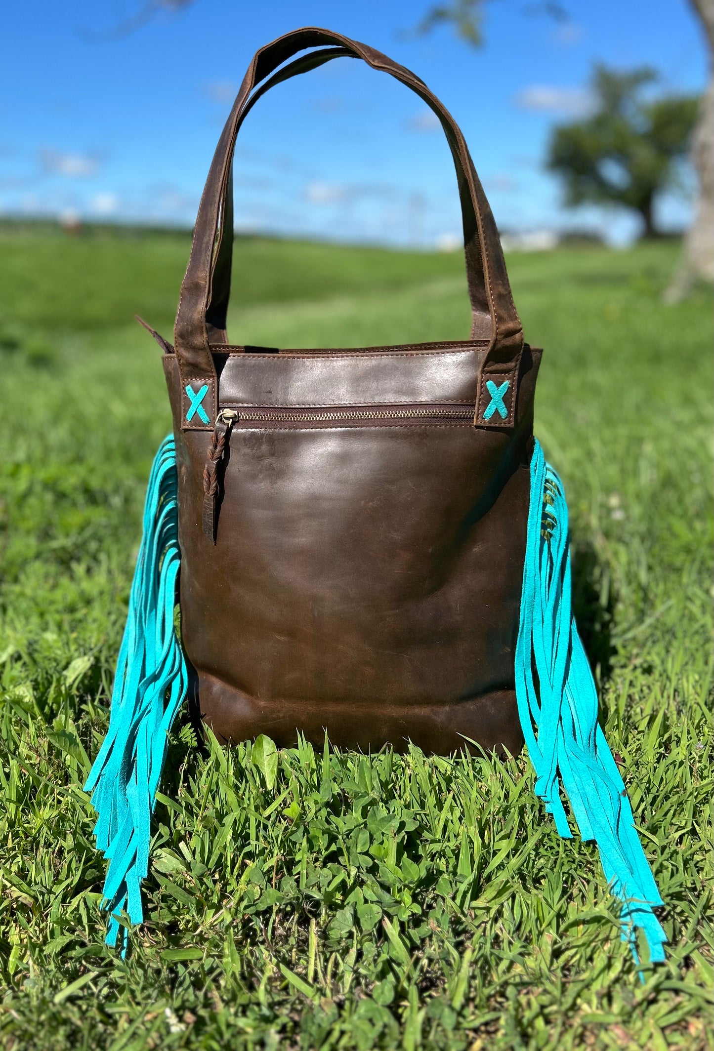 Leather With Cowhide Purse 12x12x3