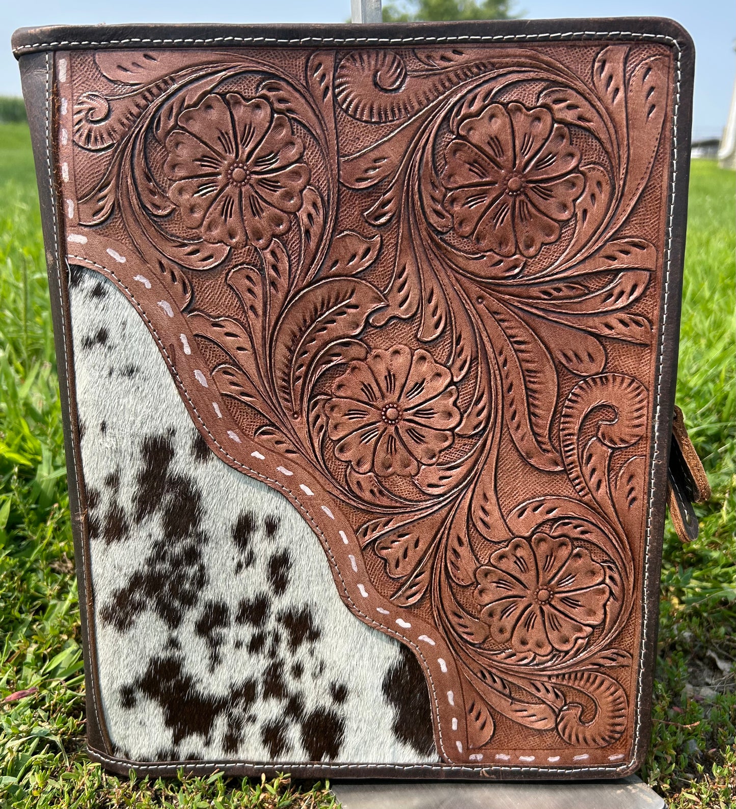 Leather 3 Ring Binder With Cowhide