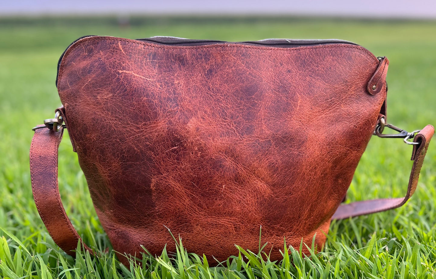 100% Leather With Cowhide 14x5 Zipper Compartment In Front Purse is 11x15
