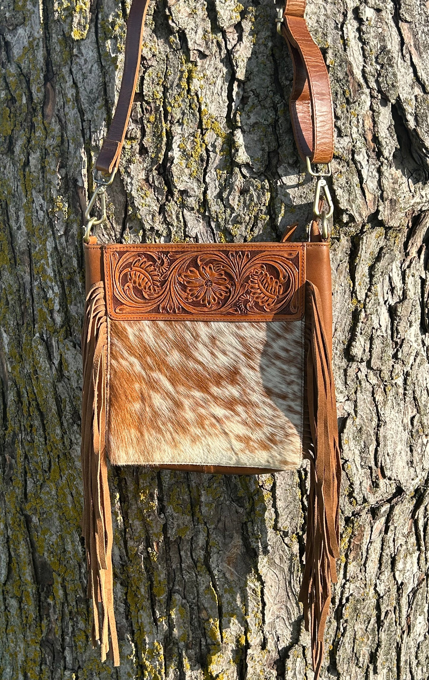 Leather Purse With Cowhide 9”x10”x3”