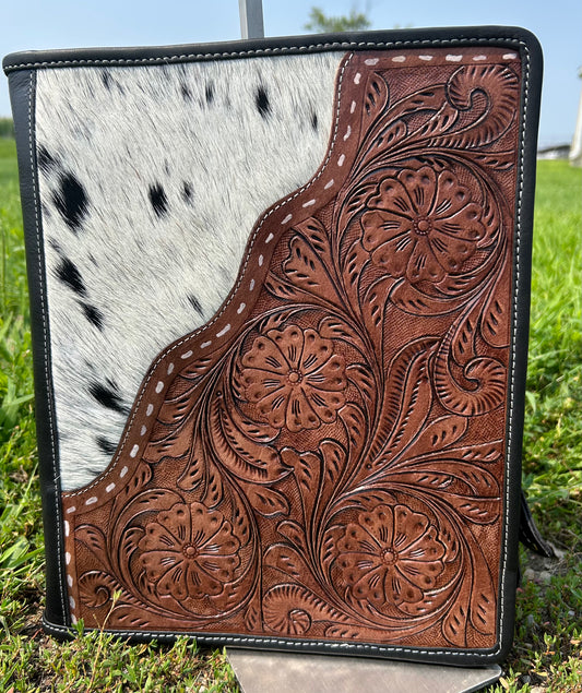 Leather 3 Ring Binder With Cowhide
