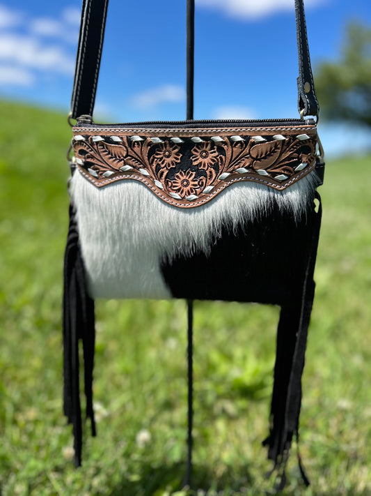 7x9 Crossbody / Wristlet Tooled Leather With Cowhide