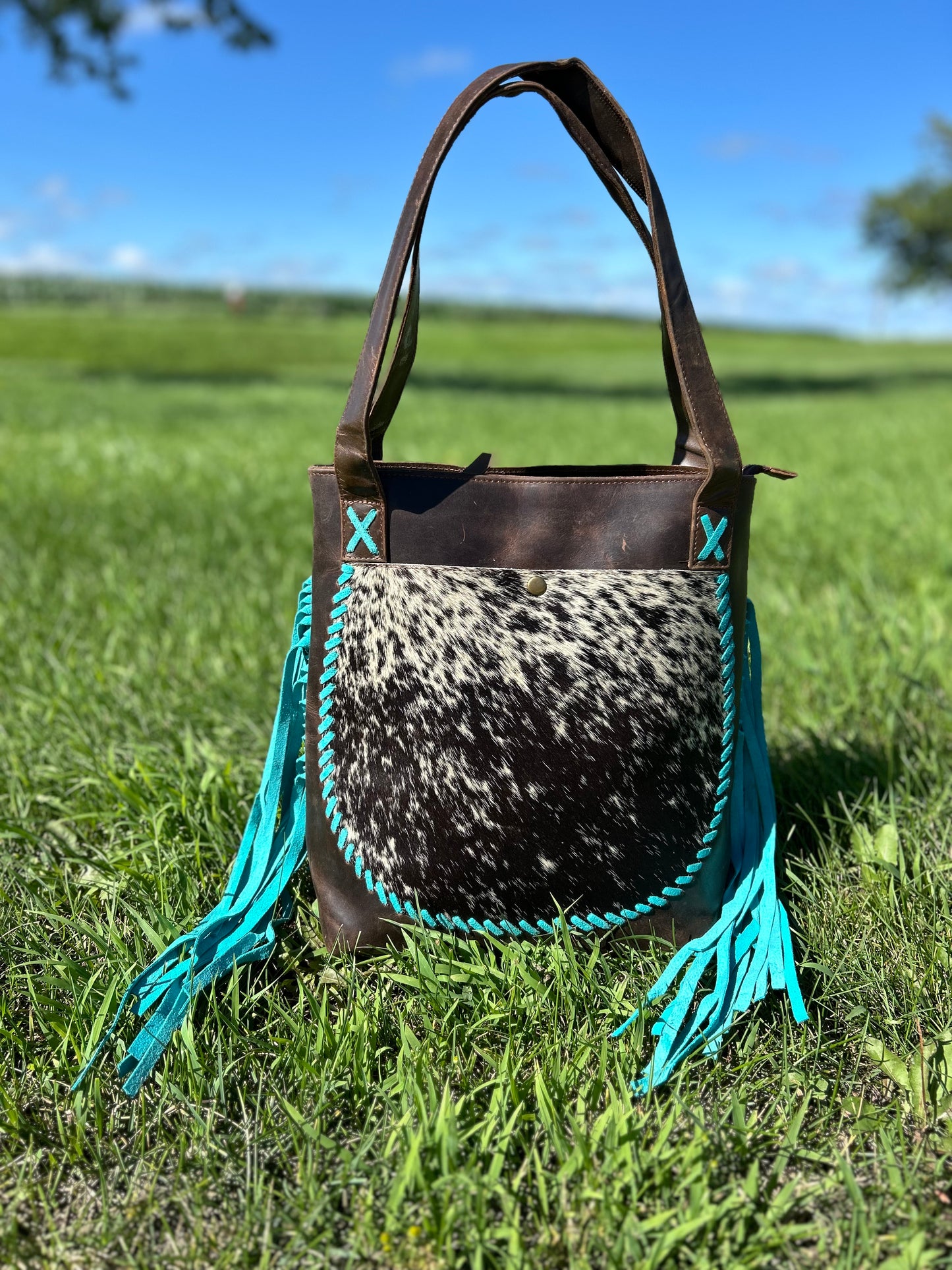 Leather With Cowhide Purse 12x12x3