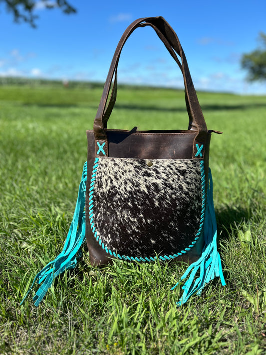 Leather With Cowhide Purse 12x12x3