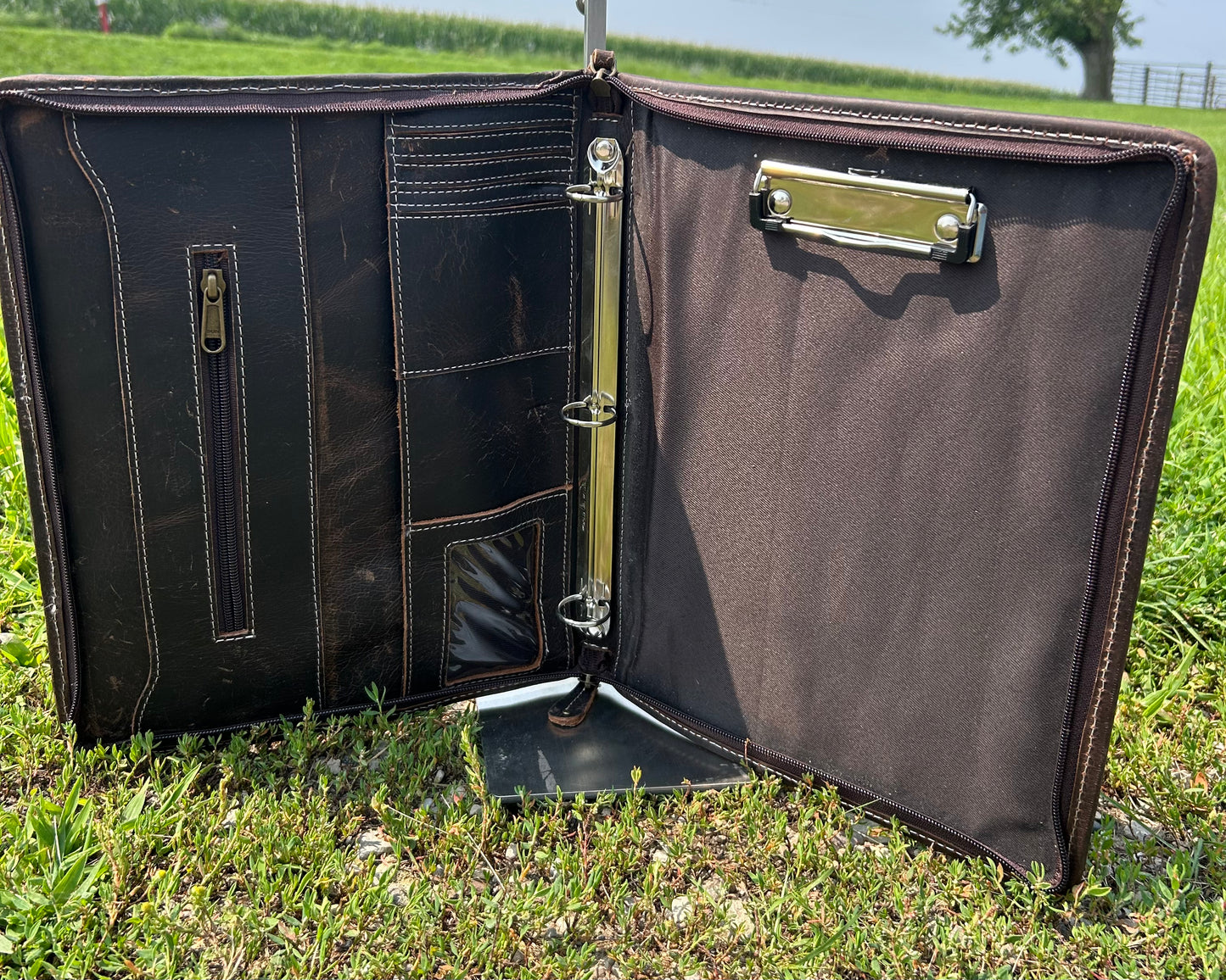 Leather 3 Ring Binder With Cowhide