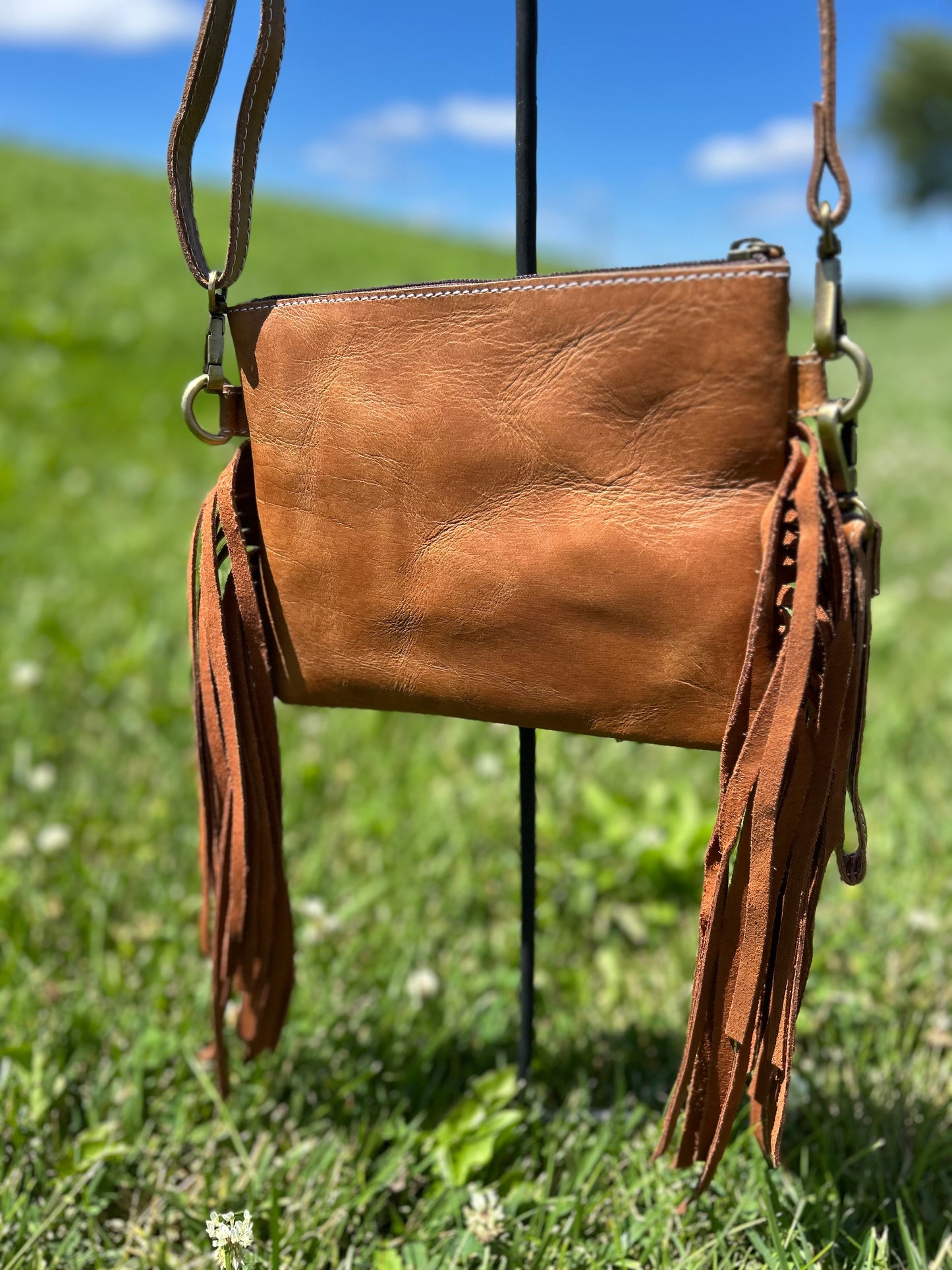 7x9 Crossbody / Wristlet Tooled Leather With Cowhide
