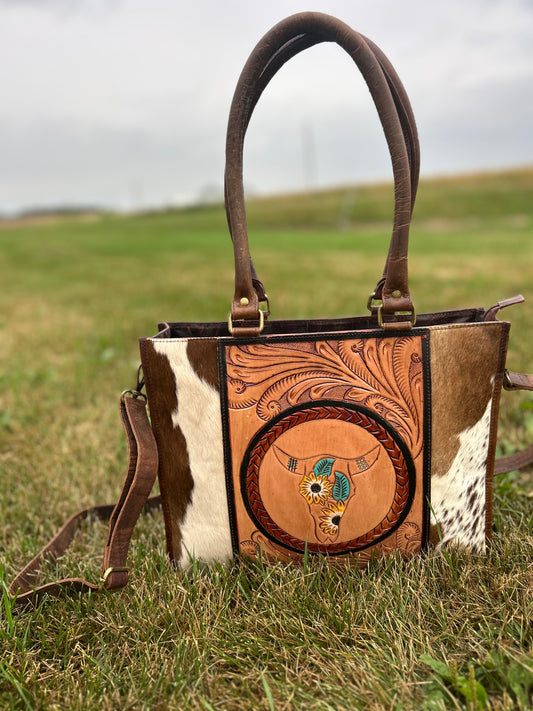 Tooled Leather Purse With Hair On Hide ❇️Free Shipping ❇️
