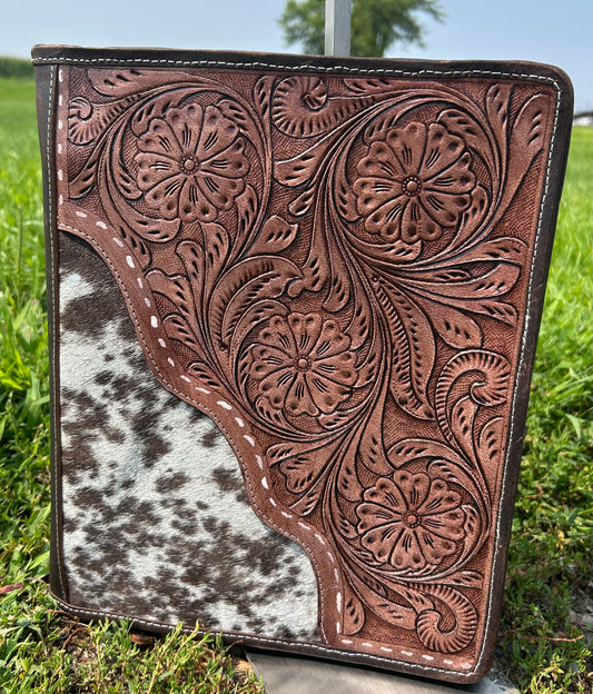 Leather 3 Ring Binder With Cowhide