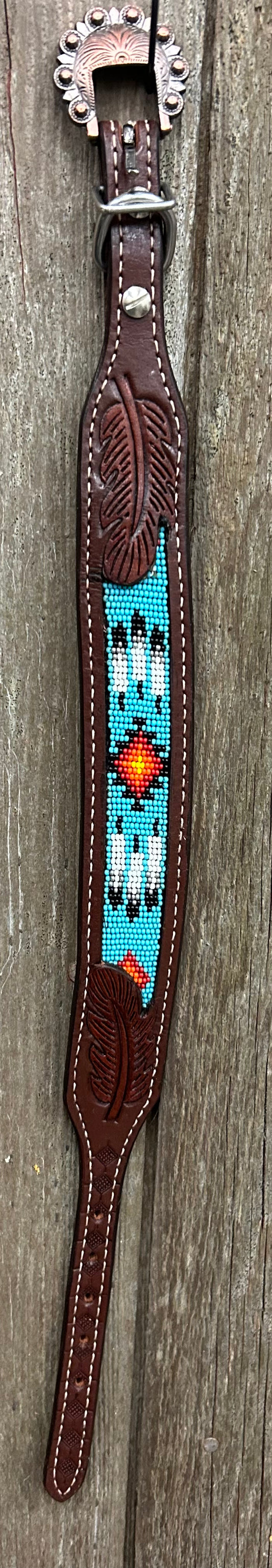 16” Beaded Leather Dog Collar