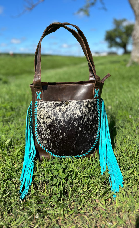 Leather With Cowhide Purse 12x12x3