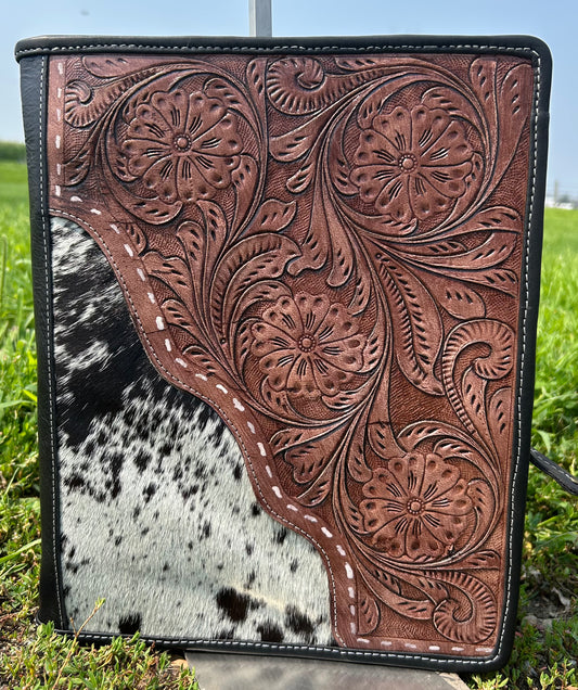 Leather 3 Ring Binder With Cowhide