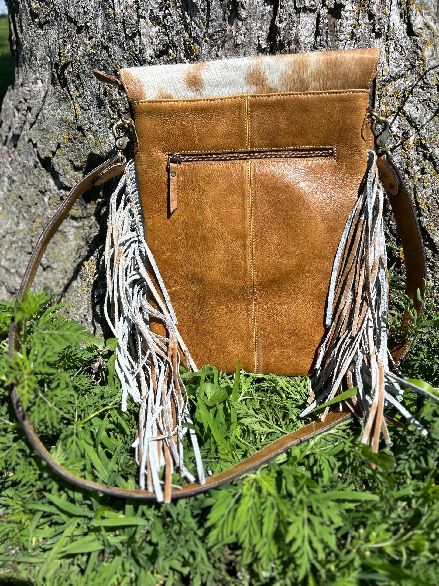 Leather Purse With Cowhide 11.5x14