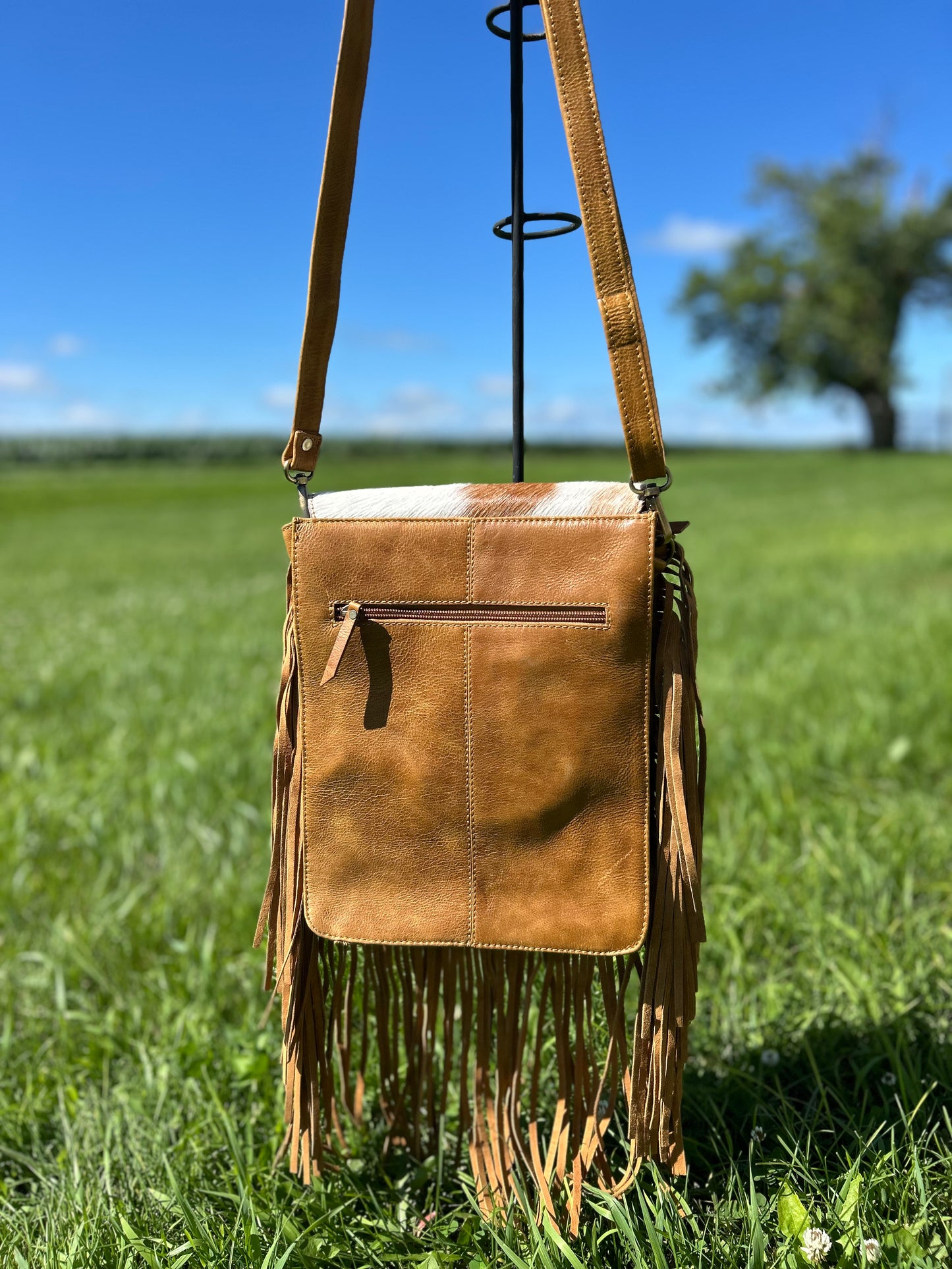 Luxury Boho Hand Tooled Cowhide Leather Crossbody 9x11x3